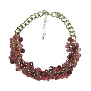 Plastic Faceted Rhinestones Goldtone Curb Chain Necklace 18 inch Statement